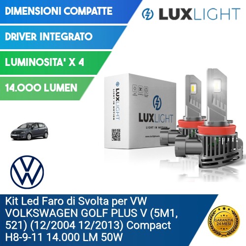 Kit Led Faro di Svolta per VW VOLKSWAGEN GOLF PLUS V (5M1, 521) (12/2004 12/2013) Compact H8-9-11 14.000 LM 50W