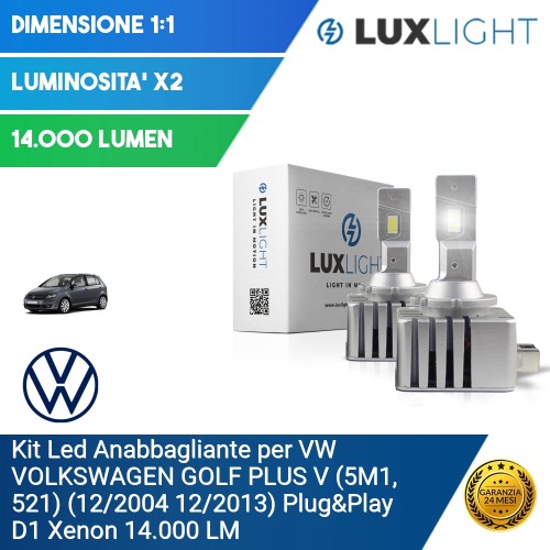 Kit Led Anabbagliante per VW VOLKSWAGEN GOLF PLUS V (5M1, 521) (12/2004 12/2013) Plug&Play D1 Xenon 14.000 LM