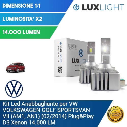 Kit Led Anabbagliante per VW VOLKSWAGEN GOLF SPORTSVAN VII (AM1, AN1) (02/2014) Plug&Play D3 Xenon 14.000 LM