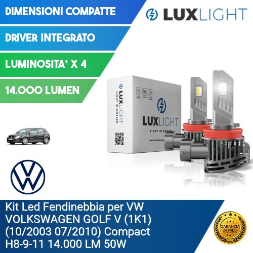 Kit Led Fendinebbia per VW VOLKSWAGEN GOLF V (1K1) (10/2003 07/2010) Compact H8-9-11 14.000 LM 50W