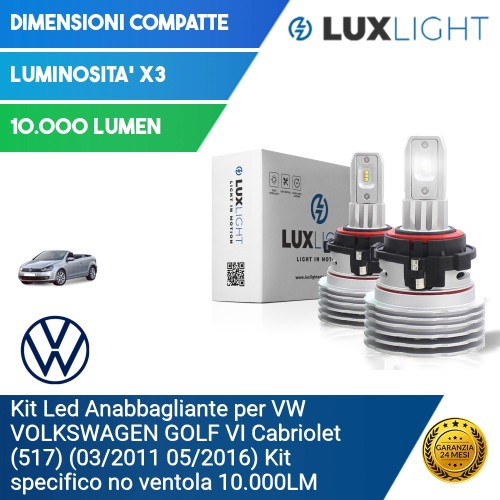 Kit Led Anabbagliante per VW VOLKSWAGEN GOLF VI Cabriolet (517) (03/2011 05/2016) Kit specifico no ventola 10.000LM