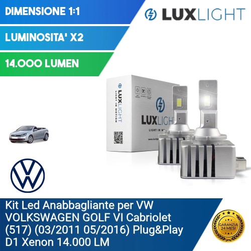 Kit Led Anabbagliante per VW VOLKSWAGEN GOLF VI Cabriolet (517) (03/2011 05/2016) Plug&Play D1 Xenon 14.000 LM