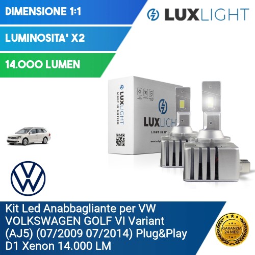 Kit Led Anabbagliante per VW VOLKSWAGEN GOLF VI Variant (AJ5) (07/2009 07/2014) Plug&Play D1 Xenon 14.000 LM