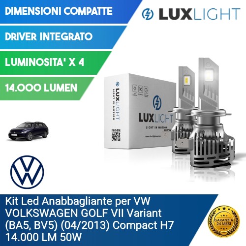 Kit Led Anabbagliante per VW VOLKSWAGEN GOLF VII Variant (BA5, BV5) (04/2013) Compact H7 14.000 LM 50W