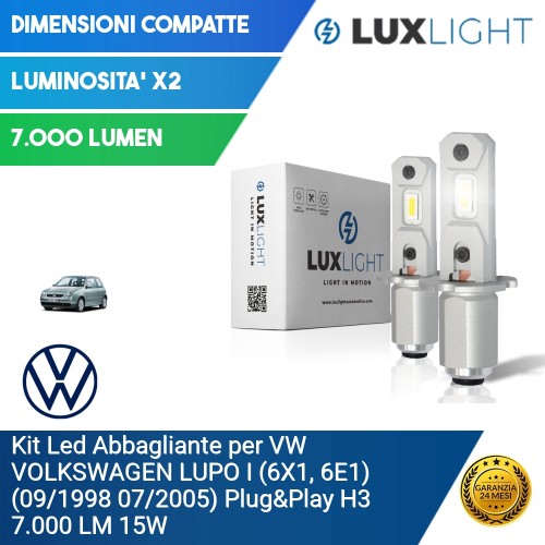 Kit Led Abbagliante per VW VOLKSWAGEN LUPO I (6X1, 6E1) (09/1998 07/2005) Plug&Play H3 7.000 LM 15W