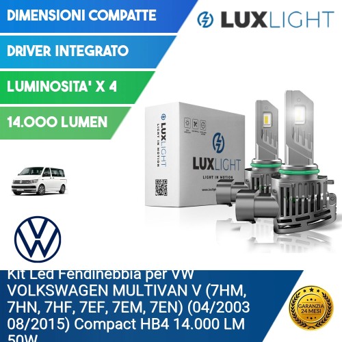 Kit Led Fendinebbia per VW VOLKSWAGEN MULTIVAN V (7HM, 7HN, 7HF, 7EF, 7EM, 7EN) (04/2003 08/2015) Compact HB4 14.000 LM 50W