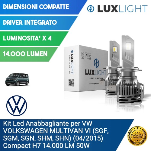 Kit Led Anabbagliante per VW VOLKSWAGEN MULTIVAN VI (SGF, SGM, SGN, SHM, SHN) (04/2015) Compact H7 14.000 LM 50W