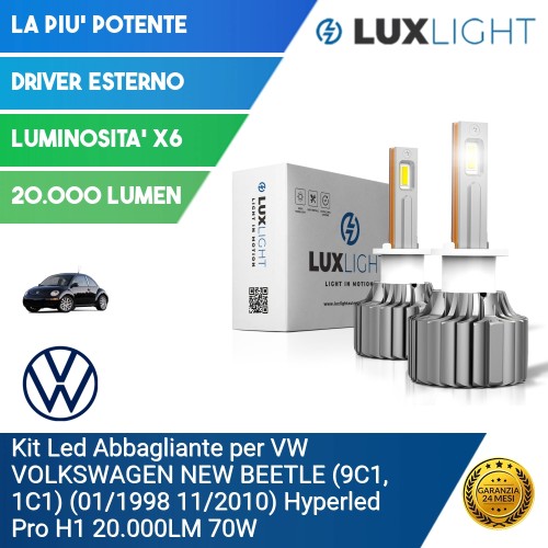 Kit Led Abbagliante per VW VOLKSWAGEN NEW BEETLE (9C1, 1C1) (01/1998 11/2010) Hyperled Pro H1 20.000LM 70W