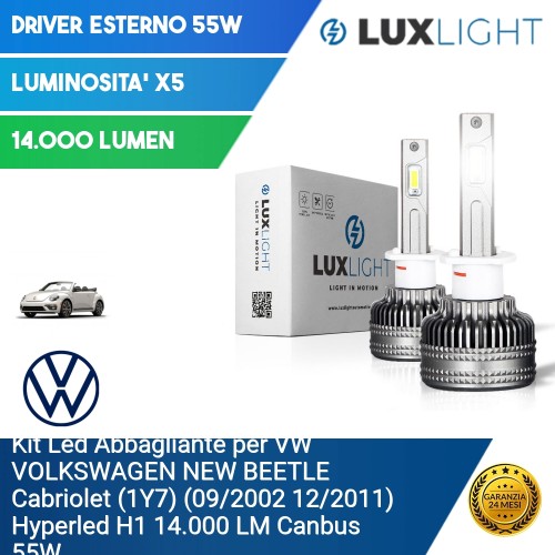 Kit Led Abbagliante per VW VOLKSWAGEN NEW BEETLE Cabriolet (1Y7) (09/2002 12/2011) Hyperled H1 14.000 LM Canbus 55W