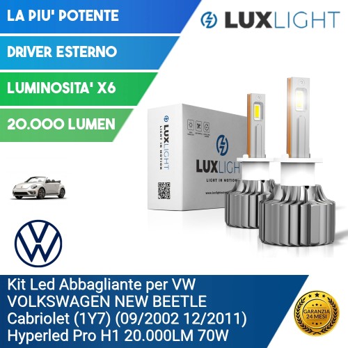 Kit Led Abbagliante per VW VOLKSWAGEN NEW BEETLE Cabriolet (1Y7) (09/2002 12/2011) Hyperled Pro H1 20.000LM 70W