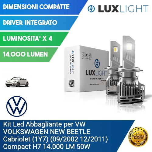 Kit Led Abbagliante per VW VOLKSWAGEN NEW BEETLE Cabriolet (1Y7) (09/2002 12/2011) Compact H7 14.000 LM 50W