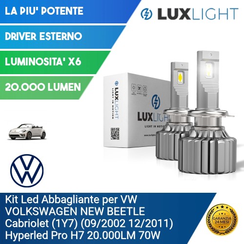 Kit Led Abbagliante per VW VOLKSWAGEN NEW BEETLE Cabriolet (1Y7) (09/2002 12/2011) Hyperled Pro H7 20.000LM 70W