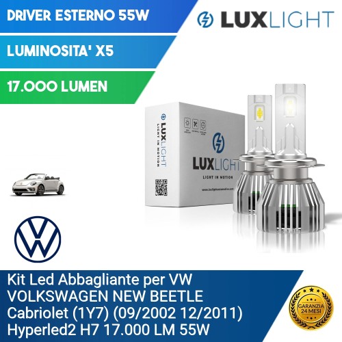 Kit Led Abbagliante per VW VOLKSWAGEN NEW BEETLE Cabriolet (1Y7) (09/2002 12/2011) Hyperled2 H7 17.000 LM 55W