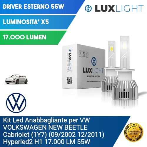 Kit Led Anabbagliante per VW VOLKSWAGEN NEW BEETLE Cabriolet (1Y7) (09/2002 12/2011) Hyperled2 H1 17.000 LM 55W