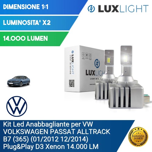 Kit Led Anabbagliante per VW VOLKSWAGEN PASSAT ALLTRACK B7 (365) (01/2012 12/2014) Plug&Play D3 Xenon 14.000 LM