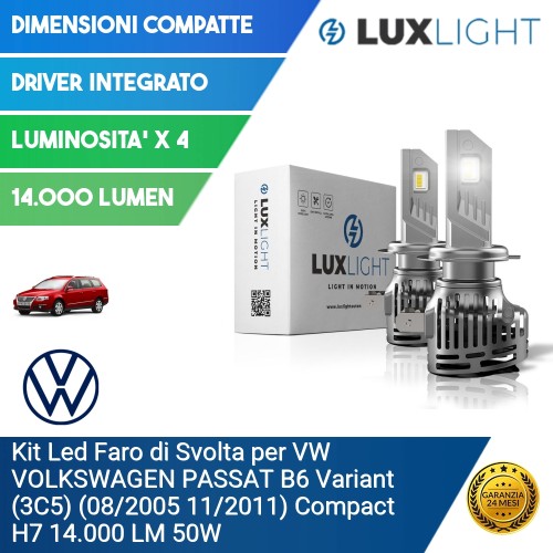 Kit Led Faro di Svolta per VW VOLKSWAGEN PASSAT B6 Variant (3C5) (08/2005 11/2011) Compact H7 14.000 LM 50W