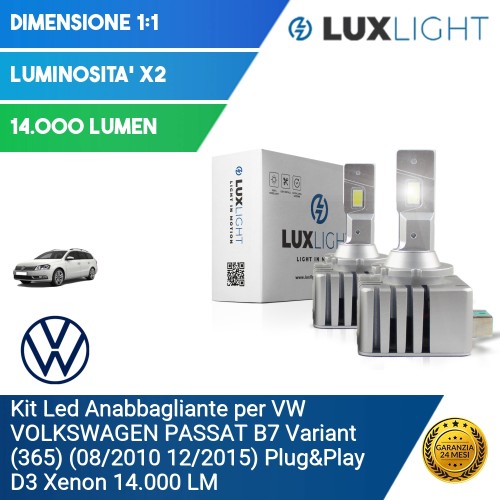 Kit Led Anabbagliante per VW VOLKSWAGEN PASSAT B7 Variant (365) (08/2010 12/2015) Plug&Play D3 Xenon 14.000 LM