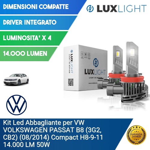 Kit Led Abbagliante per VW VOLKSWAGEN PASSAT B8 (3G2, CB2) (08/2014) Compact H8-9-11 14.000 LM 50W