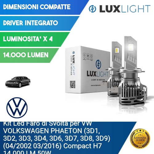 Kit Led Faro di Svolta per VW VOLKSWAGEN PHAETON (3D1, 3D2, 3D3, 3D4, 3D6, 3D7, 3D8, 3D9) (04/2002 03/2016) Compact H7 14.000 LM