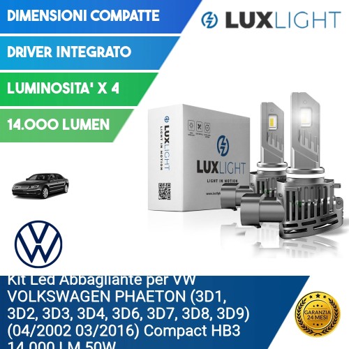 Kit Led Abbagliante per VW VOLKSWAGEN PHAETON (3D1, 3D2, 3D3, 3D4, 3D6, 3D7, 3D8, 3D9) (04/2002 03/2016) Compact HB3 14.000 LM 5