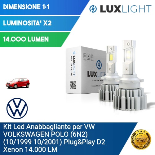 Kit Led Anabbagliante per VW VOLKSWAGEN POLO (6N2) (10/1999 10/2001) Plug&Play D2 Xenon 14.000 LM