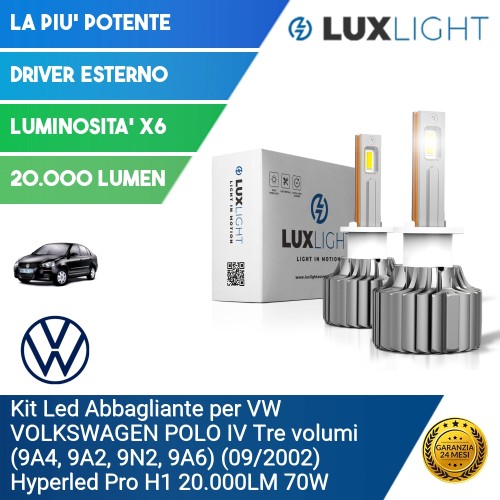 Kit Led Abbagliante per VW VOLKSWAGEN POLO IV Tre volumi (9A4, 9A2, 9N2, 9A6) (09/2002) Hyperled Pro H1 20.000LM 70W