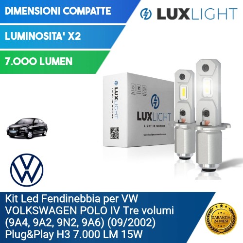 Kit Led Fendinebbia per VW VOLKSWAGEN POLO IV Tre volumi (9A4, 9A2, 9N2, 9A6) (09/2002) Plug&Play H3 7.000 LM 15W