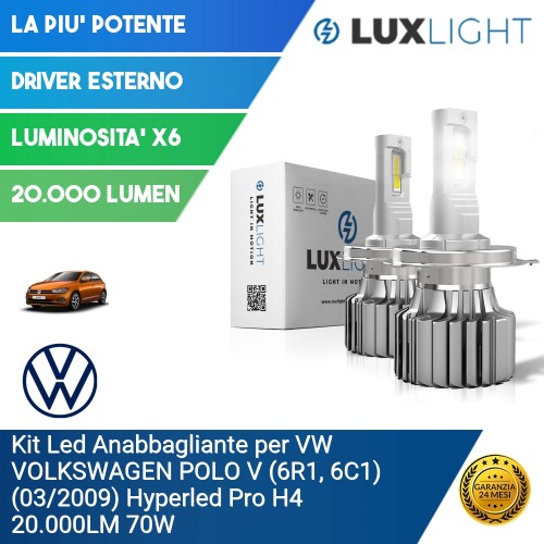 Kit Led Anabbagliante per VW VOLKSWAGEN POLO V (6R1, 6C1) (03/2009) Hyperled Pro H4 20.000LM 70W