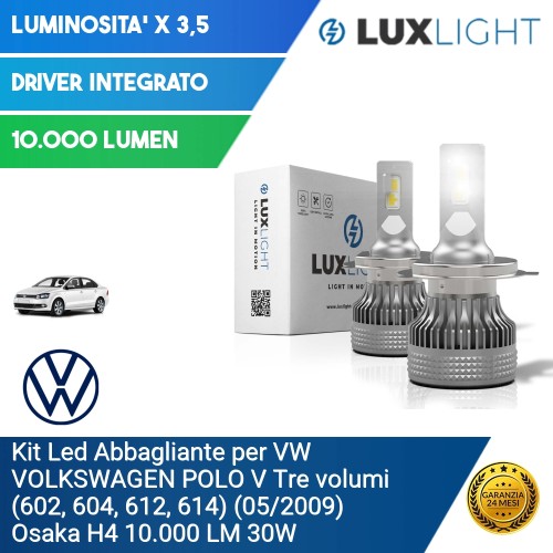 Kit Led Abbagliante per VW VOLKSWAGEN POLO V Tre volumi (602, 604, 612, 614) (05/2009) Osaka H4 10.000 LM 30W