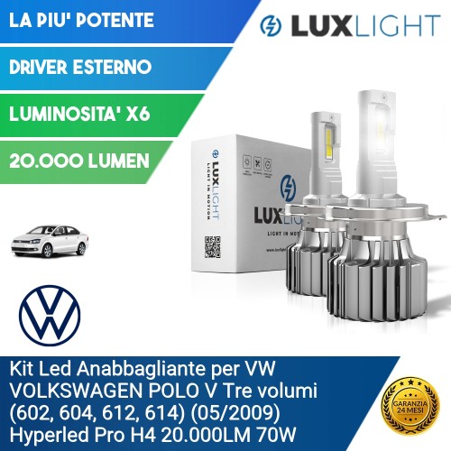 Kit Led Anabbagliante per VW VOLKSWAGEN POLO V Tre volumi (602, 604, 612, 614) (05/2009) Hyperled Pro H4 20.000LM 70W