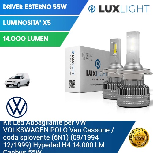 Kit Led Abbagliante per VW VOLKSWAGEN POLO Van Cassone / coda spiovente (6N1) (09/1994 12/1999) Hyperled H4 14.000 LM Canbus 55W