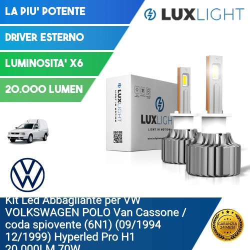 Kit Led Abbagliante per VW VOLKSWAGEN POLO Van Cassone / coda spiovente (6N1) (09/1994 12/1999) Hyperled Pro H1 20.000LM 70W