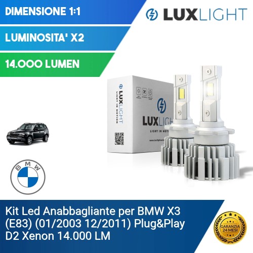 Kit Led Anabbagliante per BMW X3 (E83) (01/2003 12/2011) Plug&Play D2 Xenon 14.000 LM