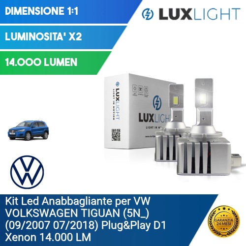 Kit Led Anabbagliante per VW VOLKSWAGEN TIGUAN (5N_) (09/2007 07/2018) Plug&Play D1 Xenon 14.000 LM