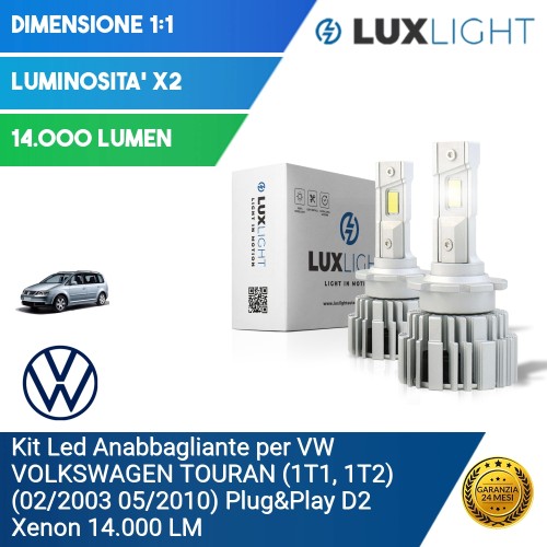 Kit Led Anabbagliante per VW VOLKSWAGEN TOURAN (1T1, 1T2) (02/2003 05/2010) Plug&Play D2 Xenon 14.000 LM