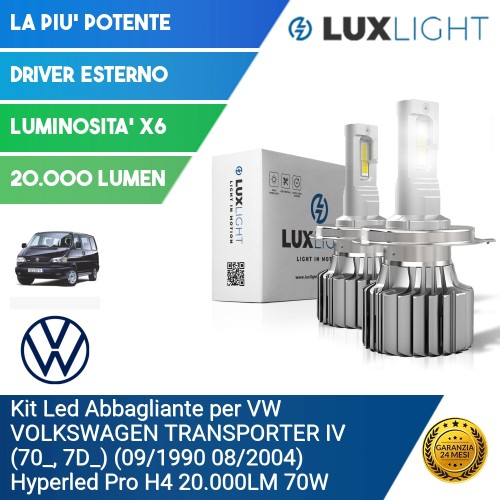 Kit Led Abbagliante per VW VOLKSWAGEN TRANSPORTER IV (70_, 7D_) (09/1990 08/2004) Hyperled Pro H4 20.000LM 70W