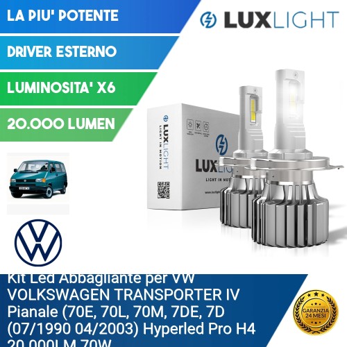 Kit Led Abbagliante per VW VOLKSWAGEN TRANSPORTER IV Pianale (70E, 70L, 70M, 7DE, 7D (07/1990 04/2003) Hyperled Pro H4 20.000LM 