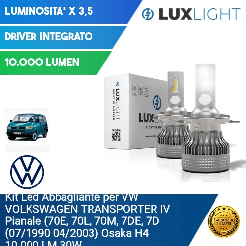 Kit Led Abbagliante per VW VOLKSWAGEN TRANSPORTER IV Pianale (70E, 70L, 70M, 7DE, 7D (07/1990 04/2003) Osaka H4 10.000 LM 30W