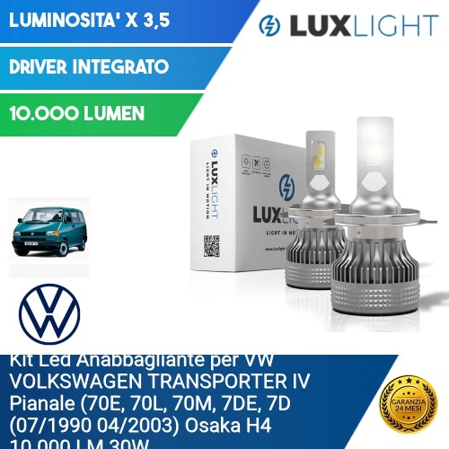 Kit Led Anabbagliante per VW VOLKSWAGEN TRANSPORTER IV Pianale (70E, 70L, 70M, 7DE, 7D (07/1990 04/2003) Osaka H4 10.000 LM 30W