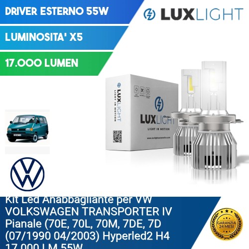 Kit Led Anabbagliante per VW VOLKSWAGEN TRANSPORTER IV Pianale (70E, 70L, 70M, 7DE, 7D (07/1990 04/2003) Hyperled2 H4 17.000 LM 