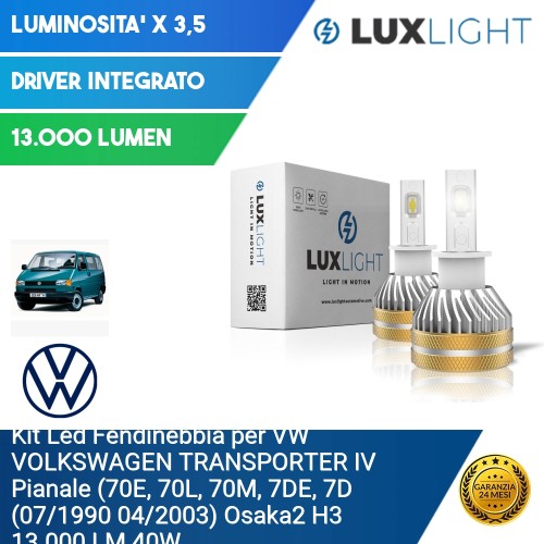 Kit Led Fendinebbia per VW VOLKSWAGEN TRANSPORTER IV Pianale (70E, 70L, 70M, 7DE, 7D (07/1990 04/2003) Osaka2 H3 13.000 LM 40W