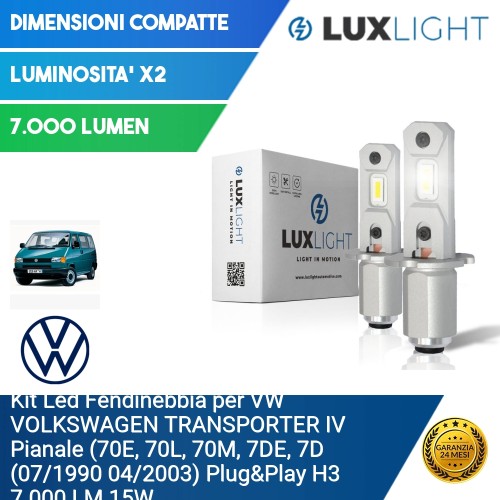 Kit Led Fendinebbia per VW VOLKSWAGEN TRANSPORTER IV Pianale (70E, 70L, 70M, 7DE, 7D (07/1990 04/2003) Plug&Play H3 7.000 LM 15W