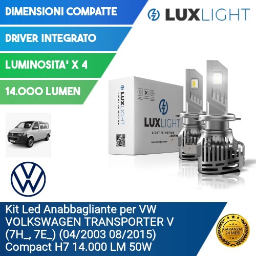 Kit Led Anabbagliante per VW VOLKSWAGEN TRANSPORTER V (7H_, 7E_) (04/2003 08/2015) Compact H7 14.000 LM 50W