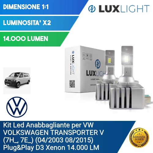 Kit Led Anabbagliante per VW VOLKSWAGEN TRANSPORTER V (7H_, 7E_) (04/2003 08/2015) Plug&Play D3 Xenon 14.000 LM