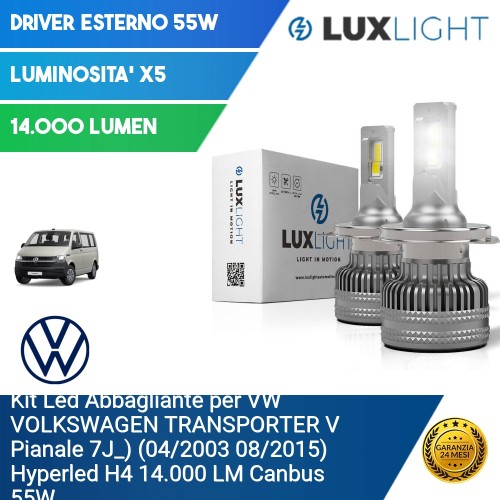 Kit Led Abbagliante per VW VOLKSWAGEN TRANSPORTER V Pianale 7J_) (04/2003 08/2015) Hyperled H4 14.000 LM Canbus 55W