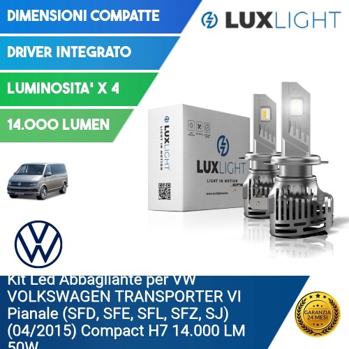 Kit Led Abbagliante per VW VOLKSWAGEN TRANSPORTER VI Pianale (SFD, SFE, SFL, SFZ, SJ) (04/2015) Compact H7 14.000 LM 50W