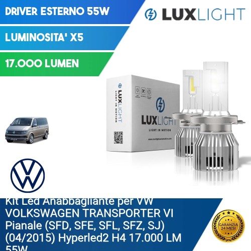 Kit Led Anabbagliante per VW VOLKSWAGEN TRANSPORTER VI Pianale (SFD, SFE, SFL, SFZ, SJ) (04/2015) Hyperled2 H4 17.000 LM 55W