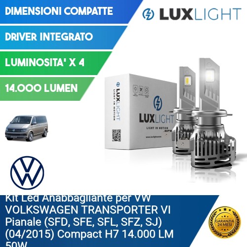 Kit Led Anabbagliante per VW VOLKSWAGEN TRANSPORTER VI Pianale (SFD, SFE, SFL, SFZ, SJ) (04/2015) Compact H7 14.000 LM 50W