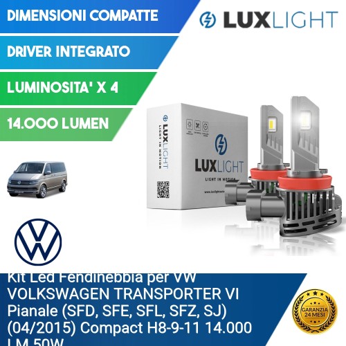 Kit Led Fendinebbia per VW VOLKSWAGEN TRANSPORTER VI Pianale (SFD, SFE, SFL, SFZ, SJ) (04/2015) Compact H8-9-11 14.000 LM 50W