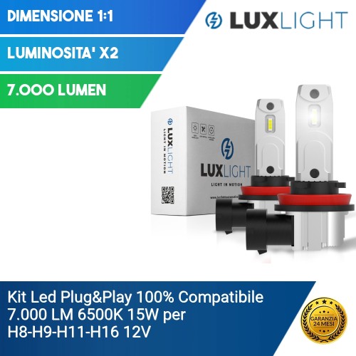 Kit Led Plug&Play 100% Compatibile 7.000 LM 6500K 15W per H8-H9-H11-H16 12V